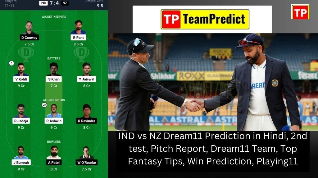 IND vs NZ Dream11 Prediction in Hindi, 2nd test, Pitch Report, Dream11 Team, Top Fantasy Tips, Win Prediction, Playing11